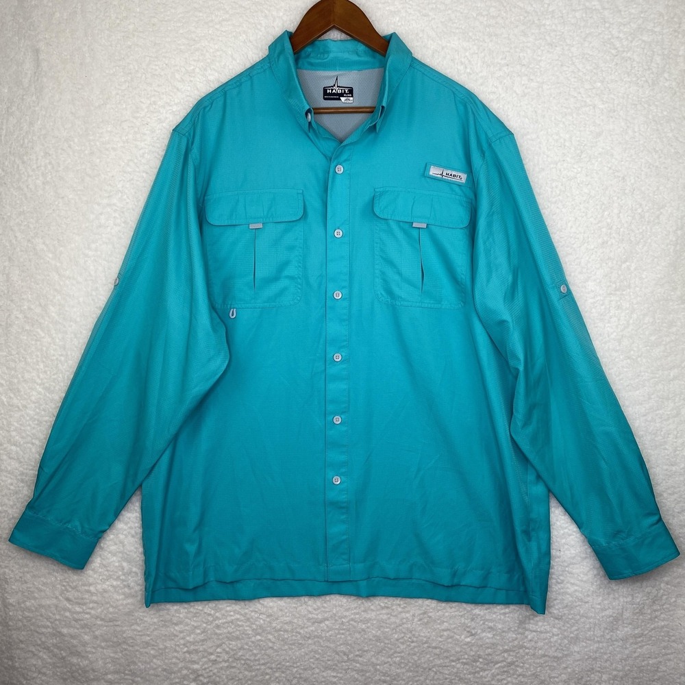 Habit Mens XL Blue Long Sleeve Fishing Shirt Relaxed Fit UV Protection TS1152